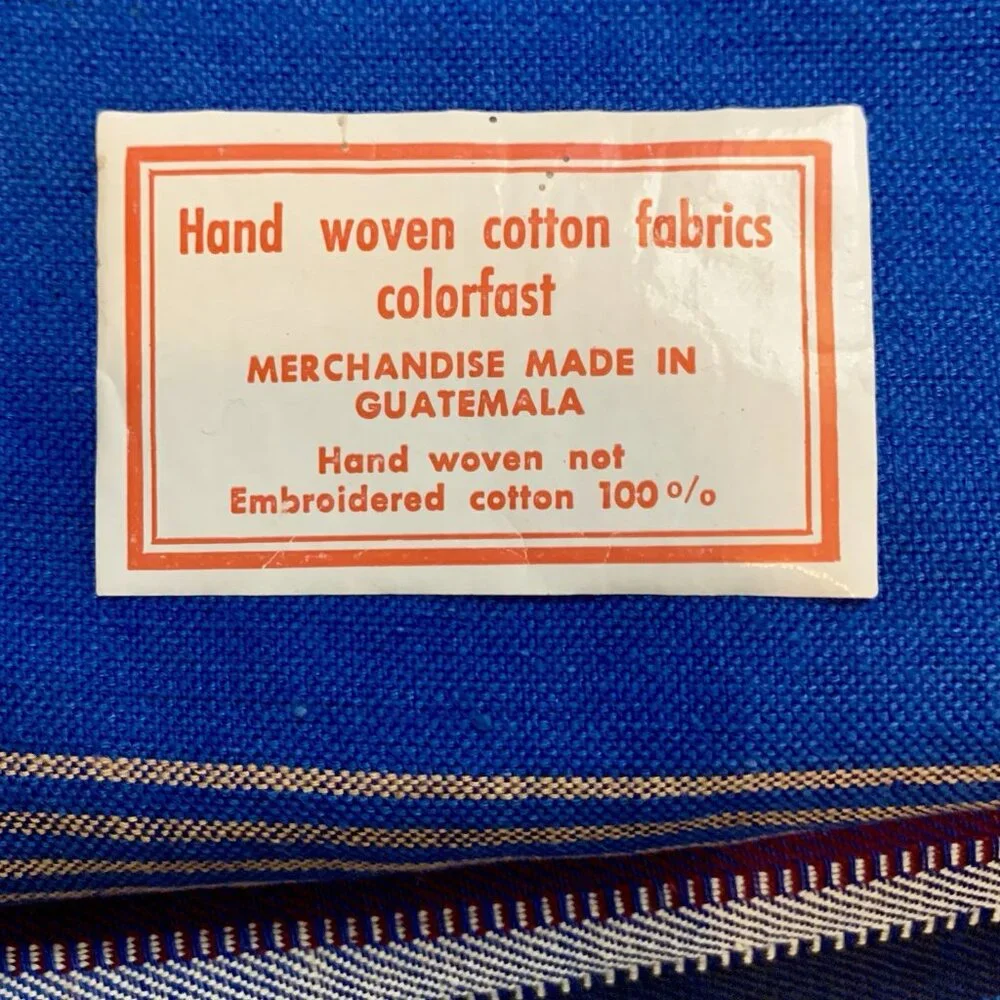 VTG Guatemalan Hand Woven Cotton Blue Textile Tapestry Llama 48